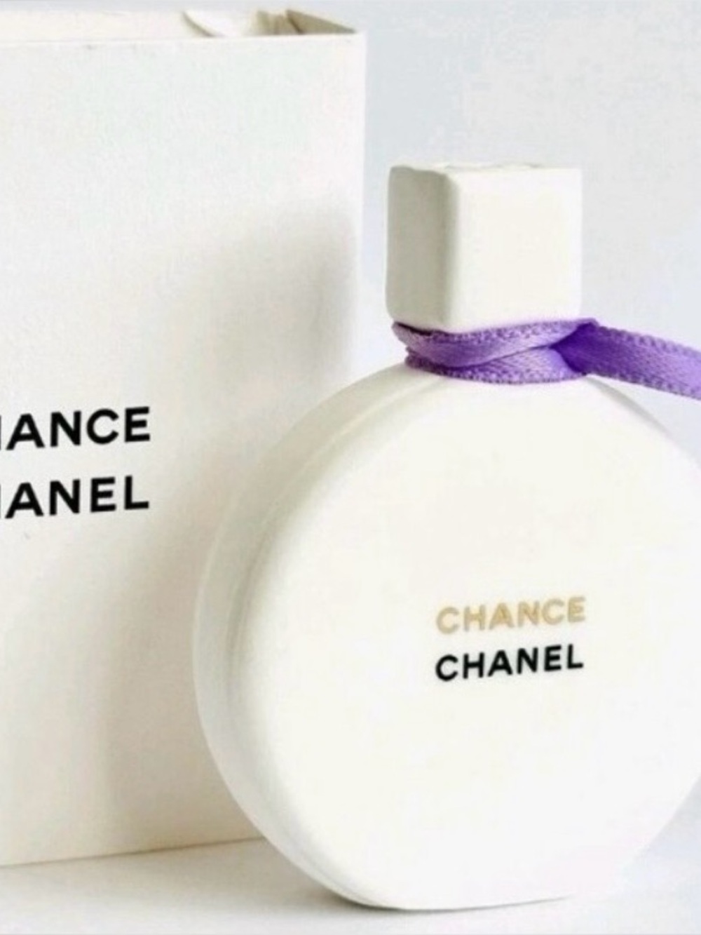CHANEL Chance White Bottle with Lavender Ribbon